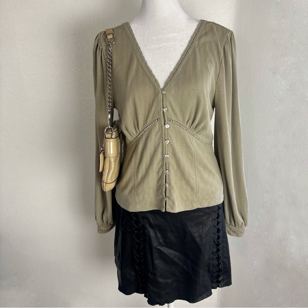 American Rag Cie Olive Boho Button Front Blouse Size M